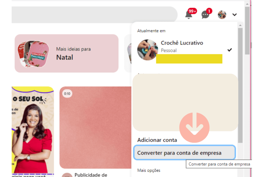 conta comercial no pinterest